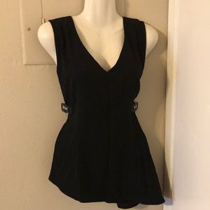 Black Blouse, tank top, asymmetrical, flared bottom.